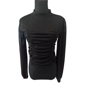 Stella luce black sheer sleeve rooched botice blouse size M